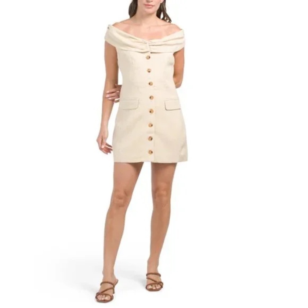 English Factory Off Shoulder Linen Blend Dress